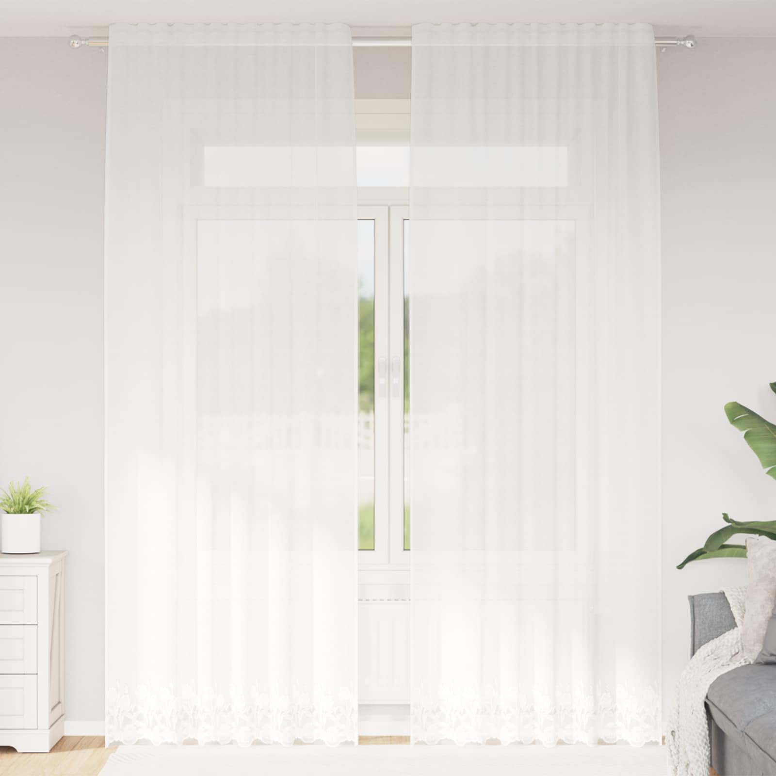 Cortina de encaje blanca transpirable, cortina decorativa para ventana de salón 280x150 cm
