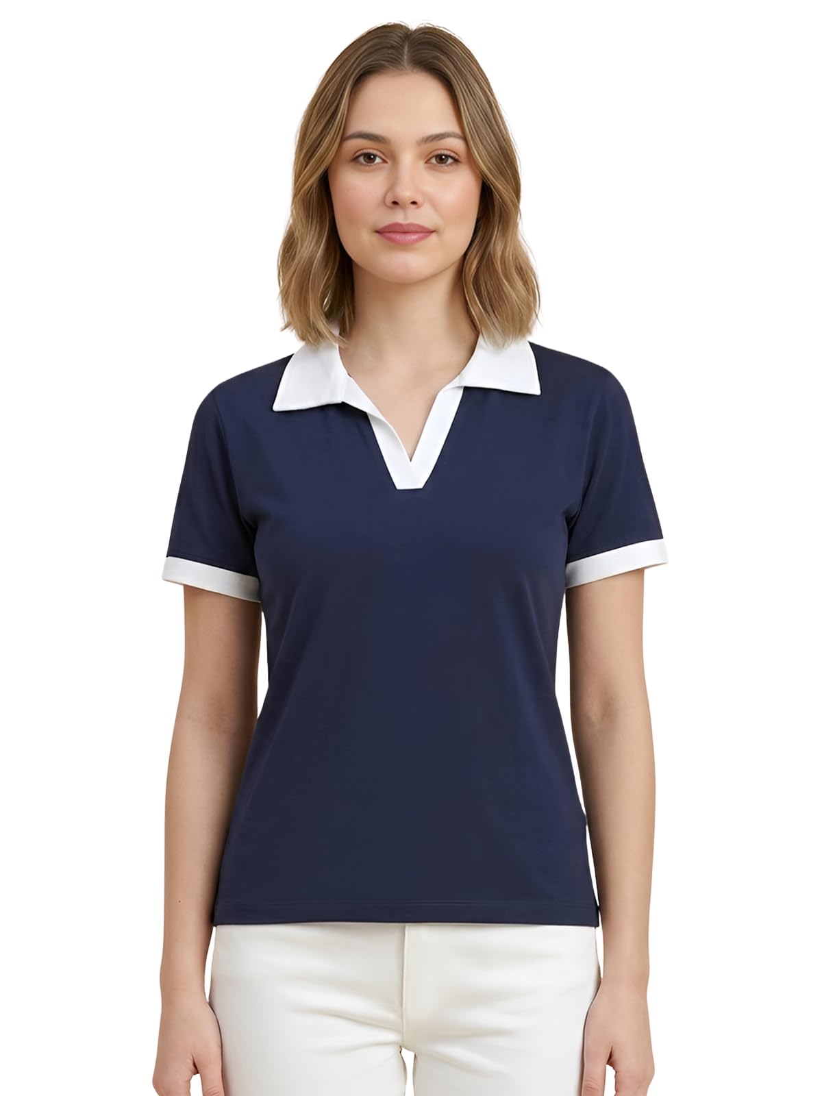 twin birds Women Contrast Collar T-Shirt | Cotton Elastane Office Wear-picture-21
