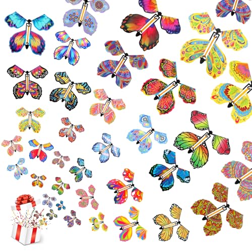 Kifmurase 100 Pcs Magic Flying Butterfly Toys, Wind Up Butterfly Cards Toy Fairy Flying Butterflies Cards for Centerpieces Suprise Explosion Box Gifts Birthday Wedding Party Decoration Anniversary