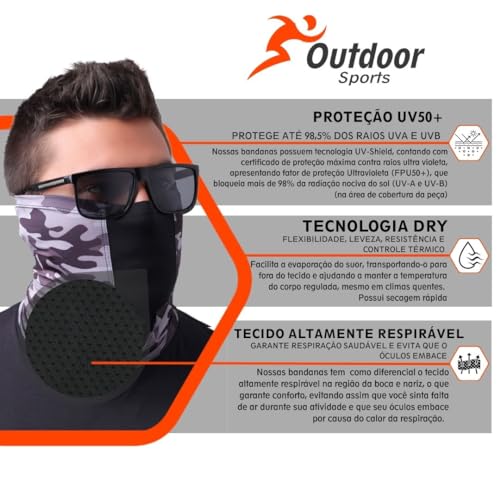 Buff Bandana Respirável Pesca Bike Uv50 Geométrico Marpat
