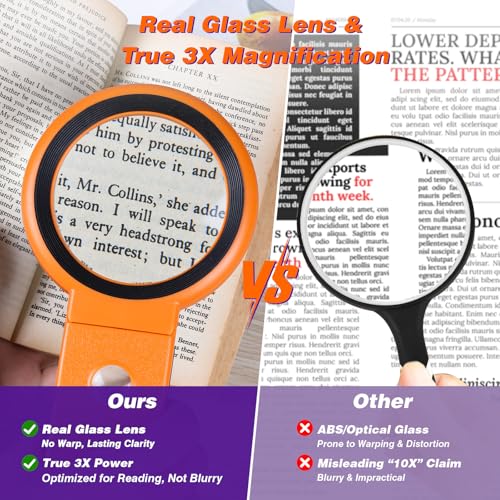 Magnifying Glass with Light and Stand, Foldable Handheld Magnifying Glass 18 LED Illuminated Lighted Magnifier for Macular Degeneration, Seniors Reading, Close Work, Coins, Jewelry Orange - Thumbnail 2