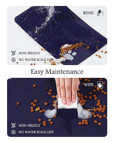 Image of Pet Feeding Mat-Absorbent Dog Mat for Food and Water Bowl-No Stains Quick Dry Water Dispenser Mat-Dog Accessories Pet Supplies-Bowl for Messy Drinkers（Navy,16 inchx24 inch
