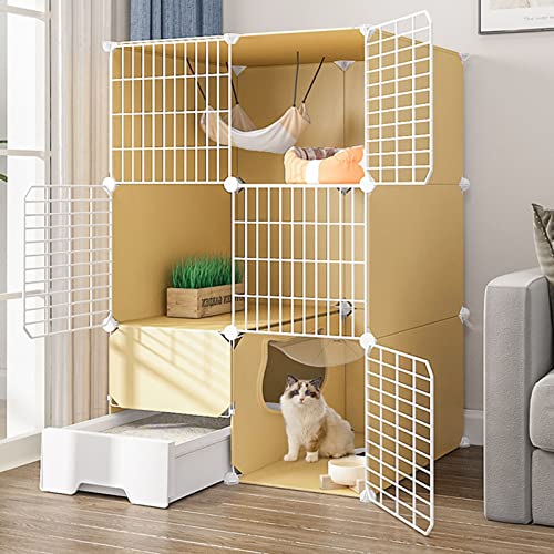 Cage de jeu pour chat intérieur et extérieur en métal DIY avec bac à litière fermé