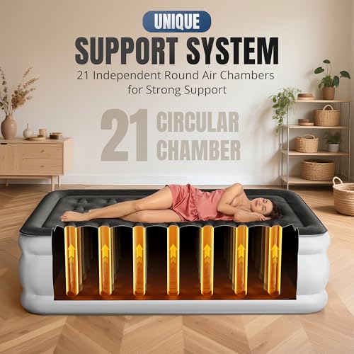 Twin Air Mattress with Built-in Pump, 18" Top Inflatable Mattress with Waterproof Flocking Fabric, Three-Minute Quick-Inflatable Bed. Portable Blow Up Mattress for Home, Outdoor and Guests