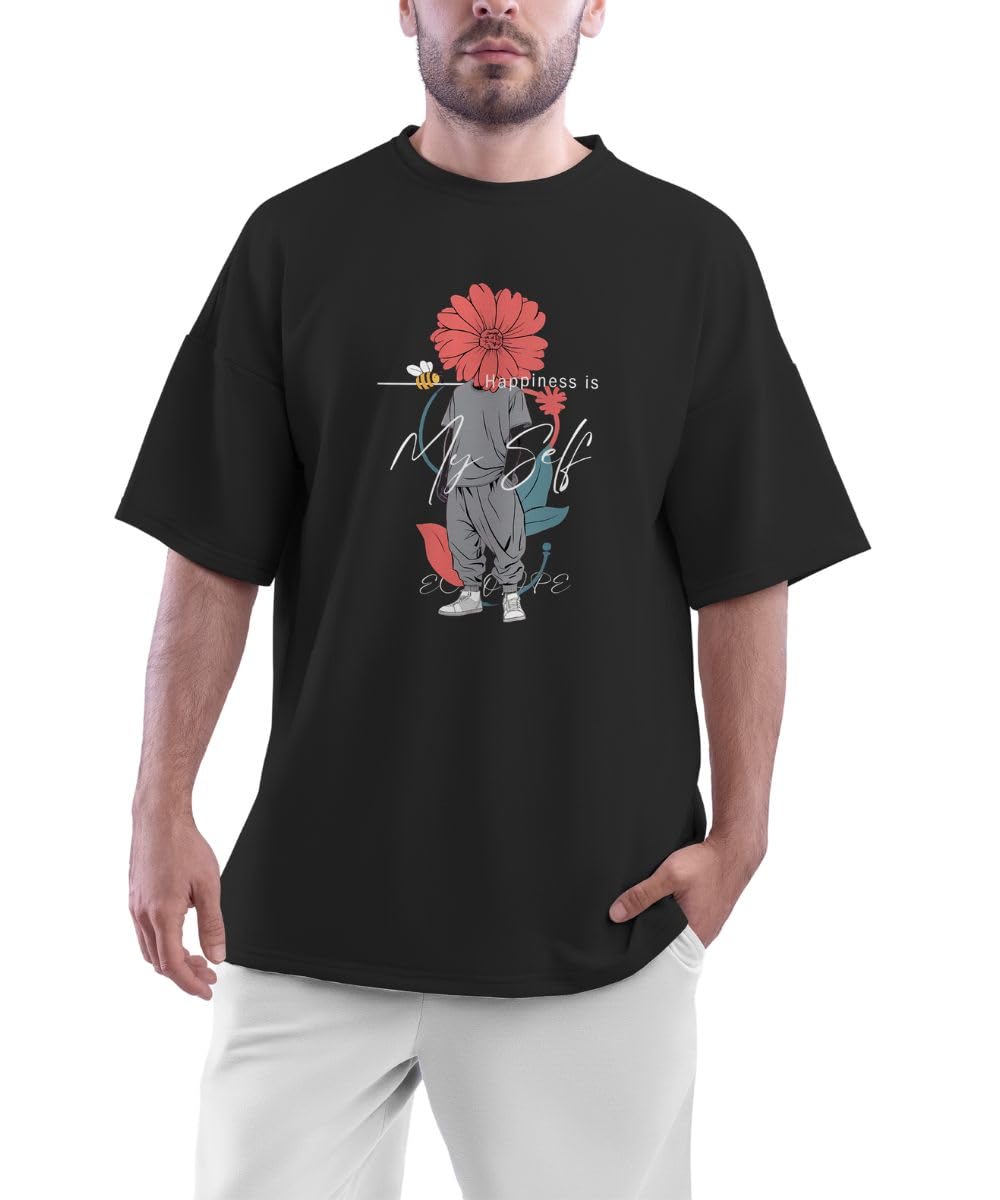 ECHOLOPEMen Half Sleeve T-Shirt | Round Neck Printed Regular Fit Black Graphic Tee