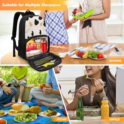 Cow Print Kids 2-in-1 Backpack School Bookbag Boys Girls Backpack and Insulated Lunch Bag Travel Daily Backpack for Preschool Elementary Middle School4
