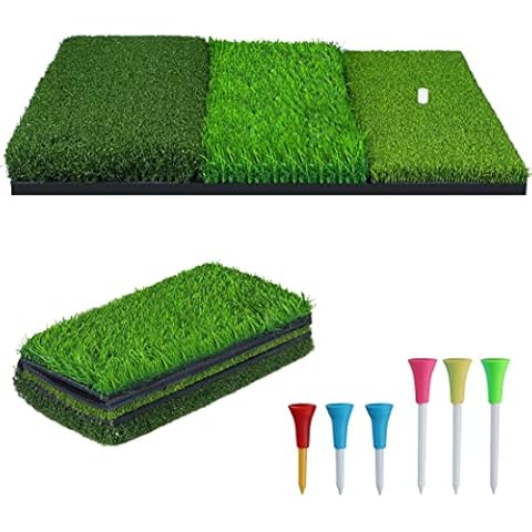 NEWCARE Golf Hitting Mat, 3-in-1 Foldable Grass Mat, Tri-Turf Practice Training Aid Batting Mat for Chipping Swing Detection Portable Accustrike Personal Driving Range for Backyard Indoor Outdoor Cover