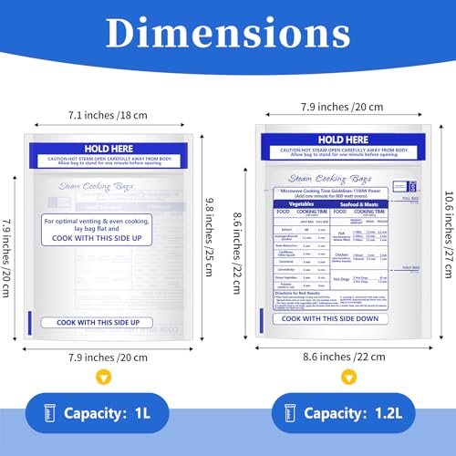 48 Pcs Microwave Steam Bags for Cooking 24 Medium and 24 Large Sizes Reusable Zipper Steamer Bags Microwave Steaming Bag for Vegetables Potatoes Meat Frozen Food (48)