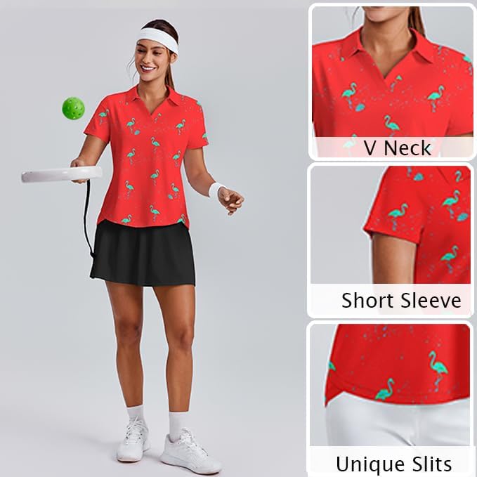 PINSPARK Womens Golf Shirt Short Sleeve Polo Shirts UPF 50+ Tennis Top V-Neck Workout Tops Collared Activewear T-Shirts - Image 3