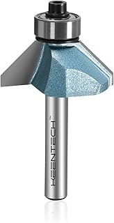 KEENTECH Router Bits, Carbide Tipped 45 Degree Chamfer Router Bit for Edge Forming, Industrial Grade Blue Cutting Tools for Woodworking (1/4 Inch Shank x 1/2 Inch Bevel x 31/64 Inch Depth, KT02030804)