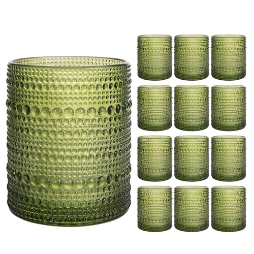 Opiniones de Copas de agua más recomendados. 41 Moretoes - Juego de vasos para beber Hobnail de 12 onzas, vasos de cóctel clásico, vasos de vidrio texturizados, vasos de burbuja, vasos de agua de la vieja moda Júpiter (verde)