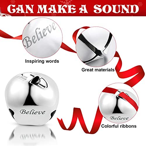 1.6 Inch Believe Bells Ornament Sleigh Decoration Bells Christmas Tree Bells Xmas Ribbons Bells Christmas Holiday Decorations For Diy Holiday Craft Home Wedding (Silver, 45 Pieces) #TOP1