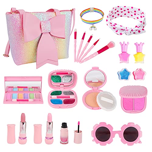 Kids Makeup Kit for Girl, Washable Real Makeup Set for Little Girl with Purse, Play Makeup for Little Girls Kids Age 4 5 6 7 8 Years Old Christmas Birthday Gifts