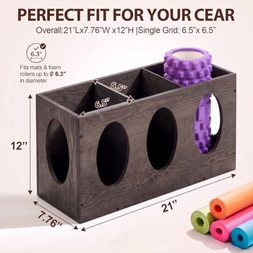 Image of Sintuff Vintage Wood Yoga Mat Holder Storage Organizer Floor Standing Foam Roller Holder Rack for Home Yoga Mats Gym Sports Exercise Accessories Dumbbell Resistance Bands