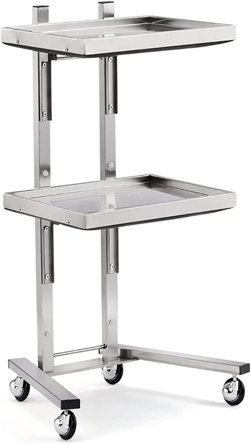DFGHNBVC Stainless Steel Rolling Cart With Wheels, 2-Tier Storage Trolley For Salon Kitchen Bedroom Utility,Gold