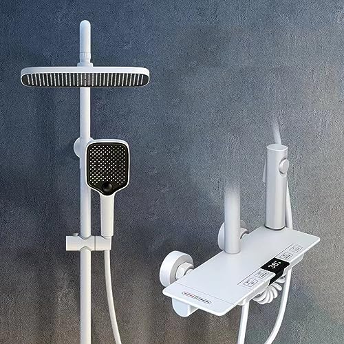 Mitigeur thermostatique douche blanc à affichage digital et boutons piano modernes