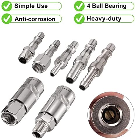 Spurtar 12 pcs Air Line Connectors, 1/4" BSP Air Compressor Fittings with Male Female Thread, Airline Fittings with Hose Barb for 6, 8 & 10mm Hose