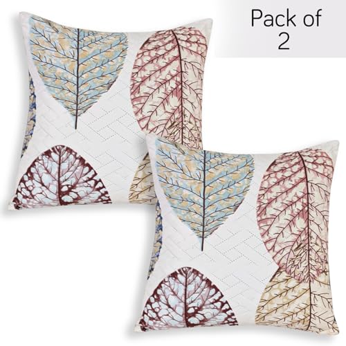 Image of HOKIPO Printed Cushion Cover 16x16 in, Multicolor Linden Leaf