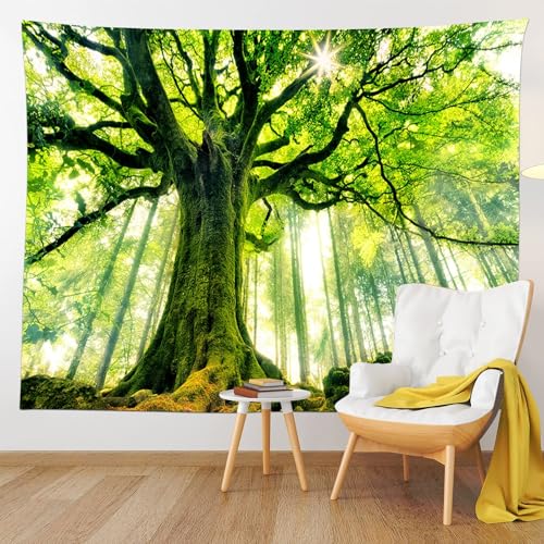 Tapiz de pared con paisaje de bosque natural para dar un toque de calma verde al dormitorio 7