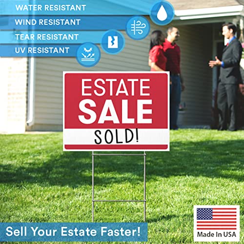 Real Estate Sale Yard Signs - 5 Pack Doublesided (1) 18"X24” & (4) 12"X18" - Included (5) Heavy Duty H Wire Stakes (Pixelverse Design) #TOP4