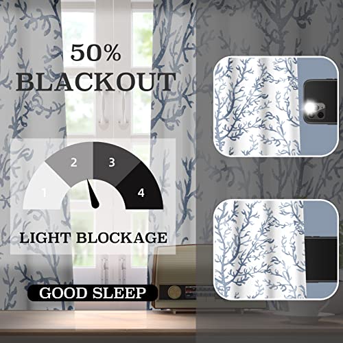 weesire Nautical Coastal Curtains Decorative Beach Ocean Coral 50% Light Blocking Sea Darkening Grommet Curtain for Villa Living Room, Bedroom Light Blue and White 2 Panels Set, 52x84 Inches - Image 7