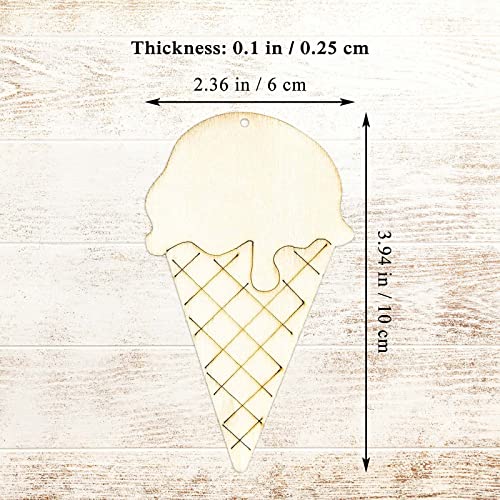 20Pcs Ice Cream Wood Diy Crafts Cutouts Wooden Ice Cream Shaped Hanging Ornaments With Hole Hemp Ropes Gift Tags For Wedding Birthday Christmas Decorations #TOP1