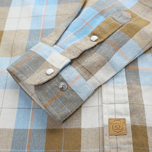 Dubinik® Flannel Shirt for Men Western Cowboy Pearl Snap Shirts for Men Long Sleeve Vintage Buttons Down Plaid Shirt4