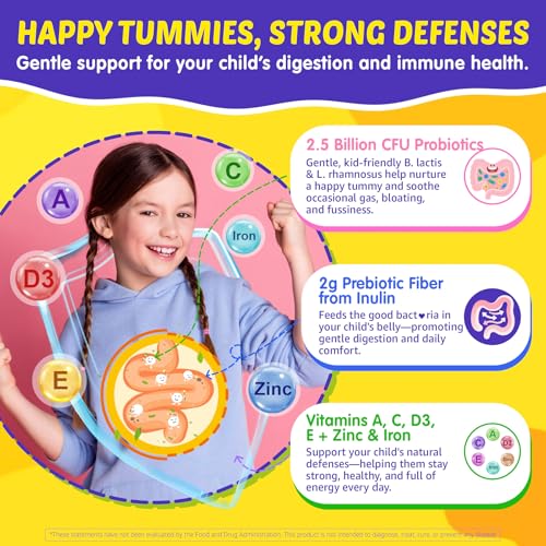 Image of Kids Multivitamin Gummies + Iron, Kids Focus Gummies with Omega-3, Brain Attention Supplements, Memory, Vision, w / Lutein, Methylated Folate & B12, Probiotics, Fiber, Children Vitamins for Growth 2P