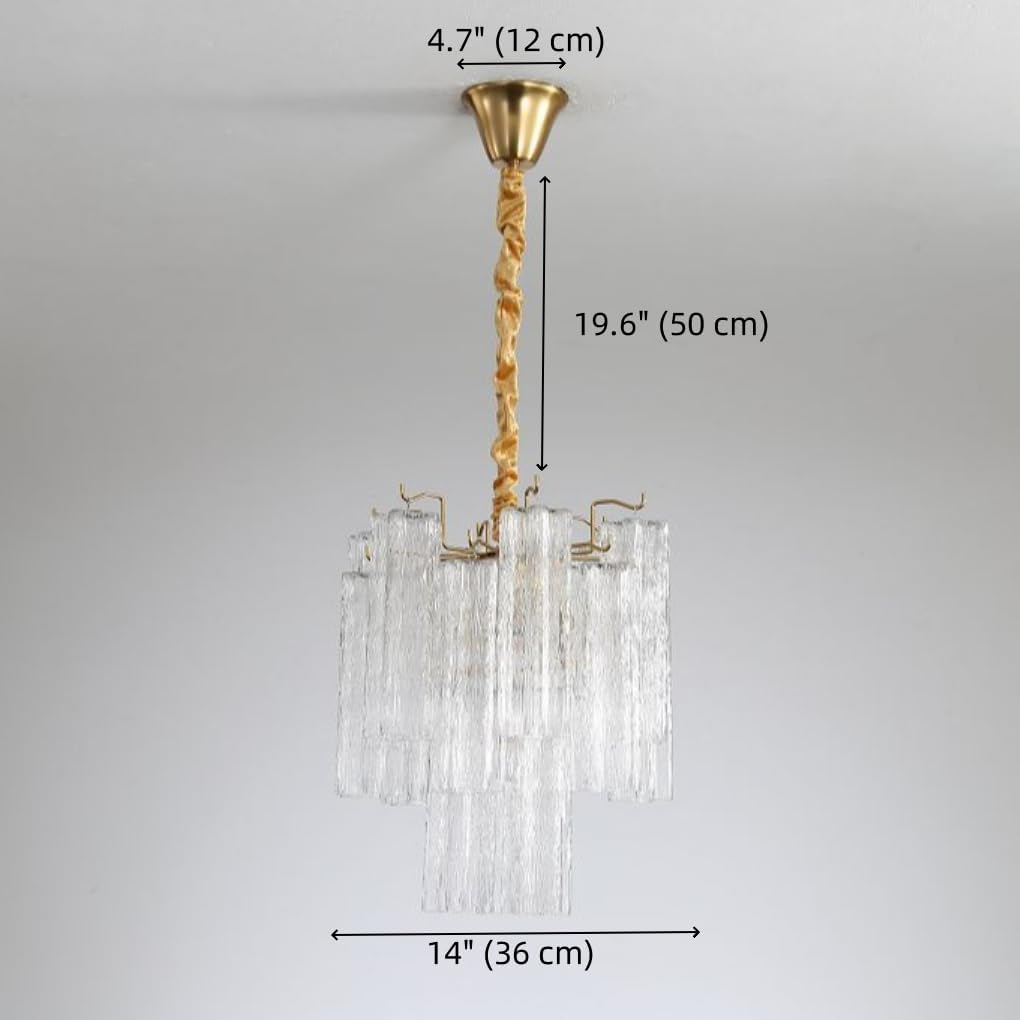 Modern Pink Glass Pendant Light Water Ripple Glass Light Fixture Glass Tube Chandelier Hand Blown Art Glass Round Chandelier for Bedroom, Foyer, Dining Room - Small 14.7"