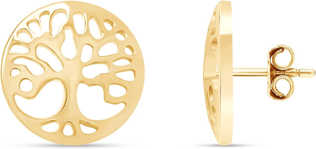 Tree Of Life Stud Earrings In 14k Gold Over Sterling Silver For Women for Women