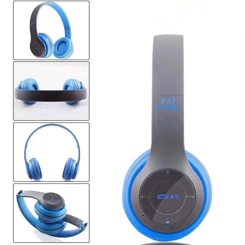 Image of icall P47 Headphones Gaming Bluetooth Wireless Folding Headset Over Ear Eardphone with Mic Active Noise Cancellation Over EarHeadphones (Blue)