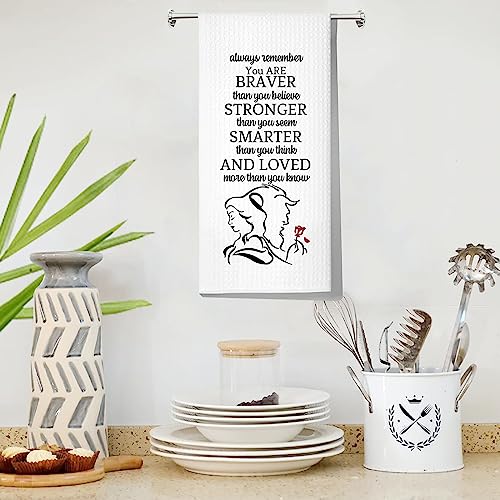 Levlo Beauty Kitchen Towel Beast Lover Gift You Are Braver Stronger Smarter Than You Think Dish Towel Waffle Weave Princess Motivational Kitchen Decor (Beauty Beast Towel) #TOP4
