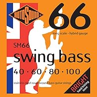Rotosound strings for electric bass SWING 66 STAINLESS SETS 4-str. SM66 Stainless Hybrid 40-90 Stainless Steel Stainless Steel String, Made in UK Long scale (34"/860mm) - also suitable up to medium (32"/810mm) Since 1966, these Swing Bass strings, pe...