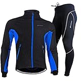 Thermo Fleece Material TollMode Herren Fahrradbekleidung Set Lang Winter Radjacke und Fahrradhosen (XL, Blau)