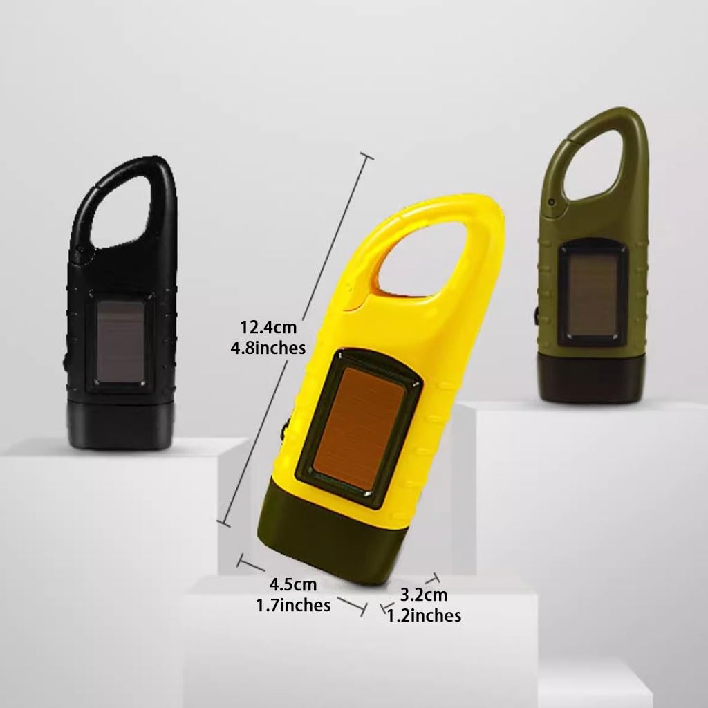 Linterna De Manivela Resistente Linterna De Exterior con Manivela, Linterna De Rescate De Emergencia con Silbato, Linterna Dinamo Portátil con Carga Solar, Carcasa ABS(Black Color,12.4cm*4)