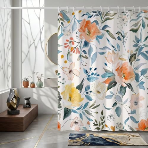 Rideau de douche imperméable et lavable en machine tissu polyester fleur