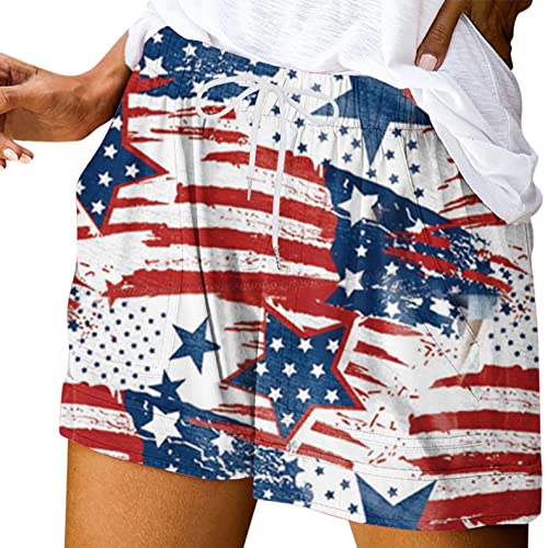 Womens Board Shorts 7 Inch Inseam Women's Independence Day Shorts Drawstring Elastic Waist Shorts Usa Flag Star Stripes Printed Summer Casual Loose Comfy Navy S #TOP21