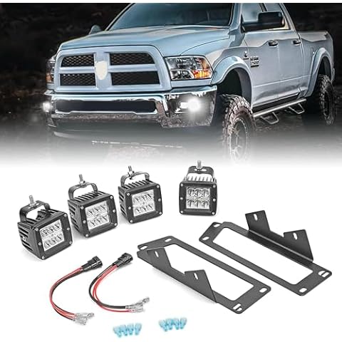 Dasen 4PCS 3" LED Cube Fog Lights Pod &Front Bumper Dually Foglamp Mounting Brackets w/Wiring Kit Compatible with Ram 1500 2009-2012, Fit Ram 2500 2010-2019 Cover