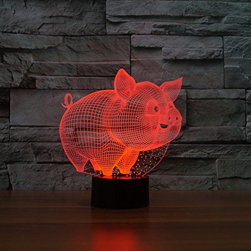 Illusione Ottica 3D Maiale Luce Notturna 16 Colori...