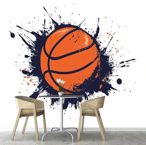Fotomurales Decorativos Pared Baloncesto 3D Mural Autoadhesivo Pared Blanco Papel Pintado Tela de Seda Papel Tapiz Panorámico 350x250 cm B-4718