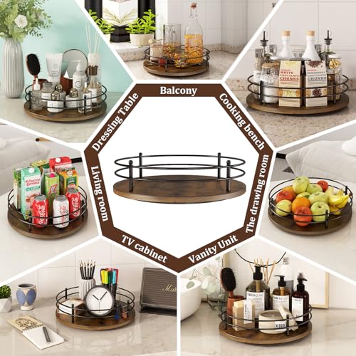 Image of 12 inch Lazy Susan Turntable Organizer,Round Wooden Lazy Susan Organization and Rotating Spice Rack for Dining Table,Pantry,Kitchen Countertop,Vanity,Cupboard and More. (Heightened Version,Round)