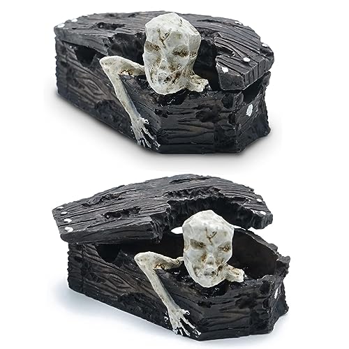 RoadLoo Cráneo Acuario Tanque Decoración, 2 Piezas Decoracion Acuario Peces Reptil Adorno para Acuario de Cueva Resina Casa Esqueleto Acuario Decorativa Halloween Decoración Serpiente Lagarto Tanques
