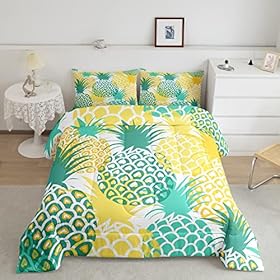Pineapple Comforter Set with Pillow Case Green Yellow Fruit Bedding Set Girls Women Full Size Comforter Tropical Pineapple Soft Comforter Set Machine Washable 5155dF51zpL. SS280