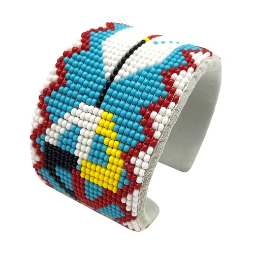 Native American Style Beaded Hard Cuff Bracelet (Feather 4)