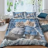  Cozy Dreamland Kitty Funda Nórdica Funda Nórdica Moderna para Niños Juego de Cama para Niños Funda de Colcha Suave Transpirable Habitación Decorativa 3 Piezas Doble (200x200cm)