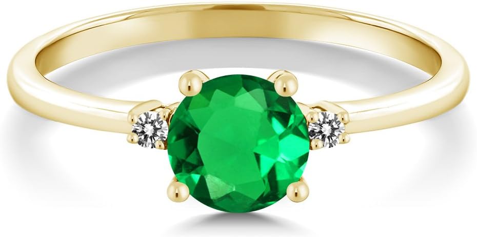 Gem Stone King 10K Yellow Gold Green Nano Emerald and White Diamond Solitaire Engagement Ring For Women (0.80 Cttw, Round 6MM, Gemstone May Birthstone) - Image 2