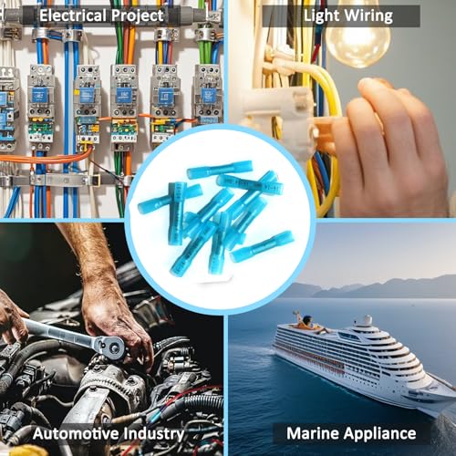 Blue 50 Pcs Heat Shrink Butt Connectors Kit,Heat Shrink Wire Connectors,Waterproof Insulated Marine Automotive Crimp Terminals Butt Splice Connectors for Marine Automotive Motorcycle(Blue 50PCS)