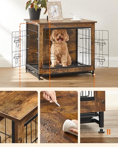 Feandrea Hundekäfig Möbel Beistelltisch Moderne Hundehütte für Hunde Indoor bis 13.6 kg Schwerlast Hundekäfig mit Mehrzweck Abnehmbarem Tablett Doppeltür Hundehaus Rustikales Braun UPFC001X01