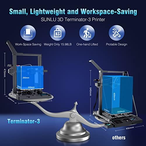 SUNLU T3 3D Printer, FDM 3D Printers with 250mm/s Printing Speed, Clog Detection, Auto Leveling, Break Detection, Power Failure Resume, XYZ-E Full Silent Motherboard, Printing Size 8.66x8.66x9.84 inch