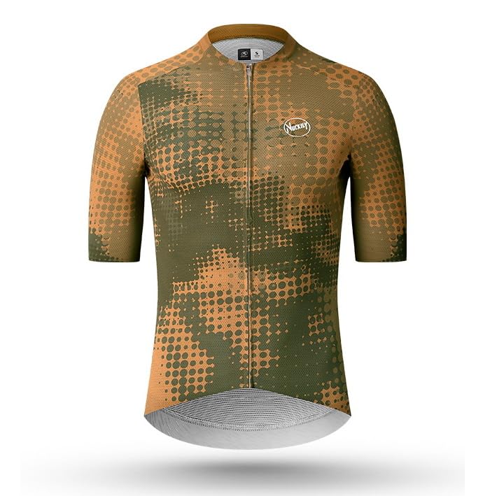 NUCKILY Maillot de ciclismo para hombre, manga corta, con bolsillos, secado rápido, transpirable, para ciclismo de carretera, Caqui, Large